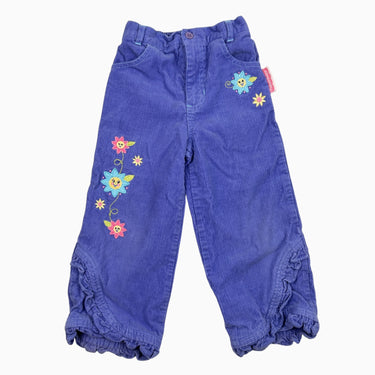 Pantalon mauve fleurs brodées en corduroy vintage 3Y