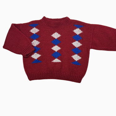Pull bordeaux à losanges en tricot 4-5Y