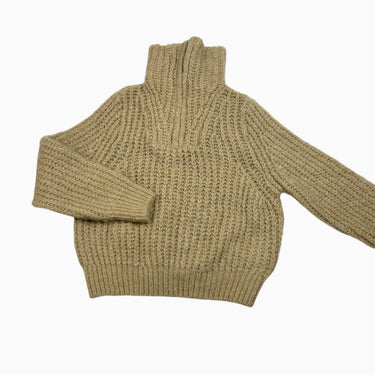 Pull demi-zip beige en tricot 6%laine 8-9Y