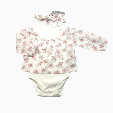 Blouse avec cache-couche intégré et bandeau blanche fleuri 12M