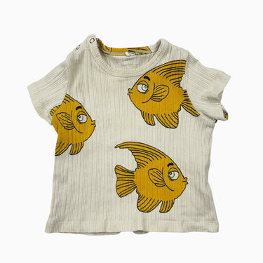 T-shirt vanille 'poissons' côtelé 6-12M