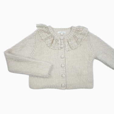Cardigan vanille avec dentelle en tricot 6Y
